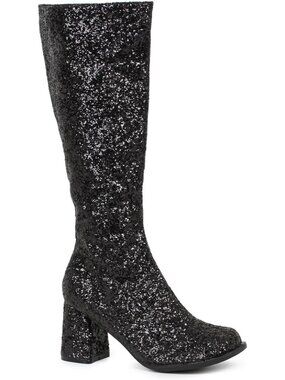 🆕Women's Dark Black Glitter Gogo Boots 60s 70s Disco Block Heel Shoes